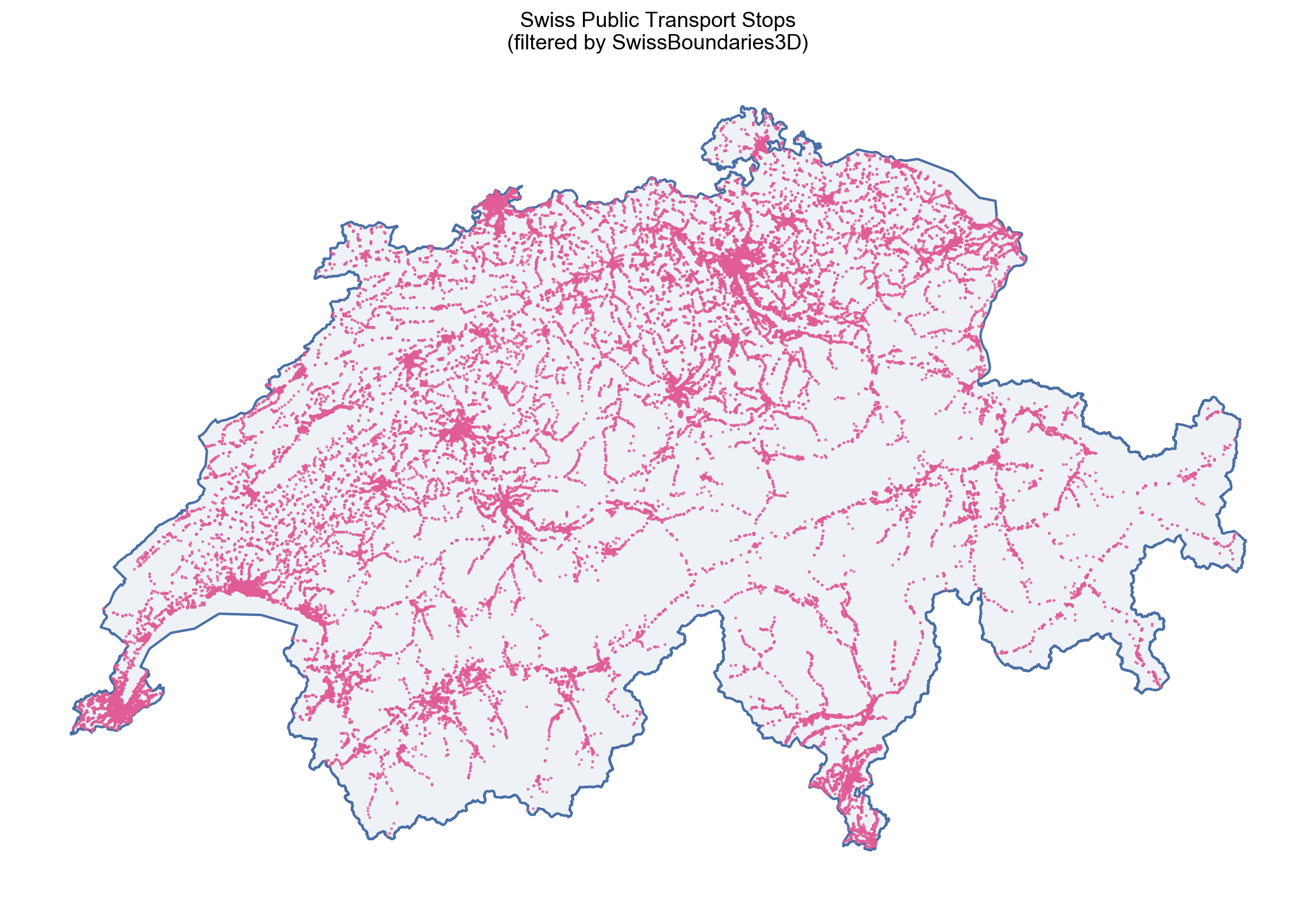 Swiss public transport stops inside the national boundary